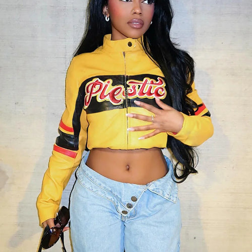 Load image into Gallery viewer, Letter Embroidery Varsity Jacket Women Patchwork Leather Faux Full Sleeve Wild Street Hipster Autumn Zip Uniform Coat
