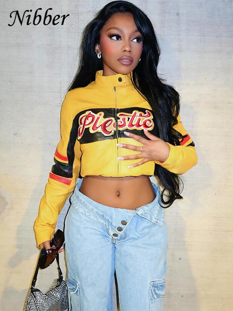 Letter Embroidery Varsity Jacket Women Patchwork Leather Faux Full Sleeve Wild Street Hipster Autumn Zip Uniform Coat