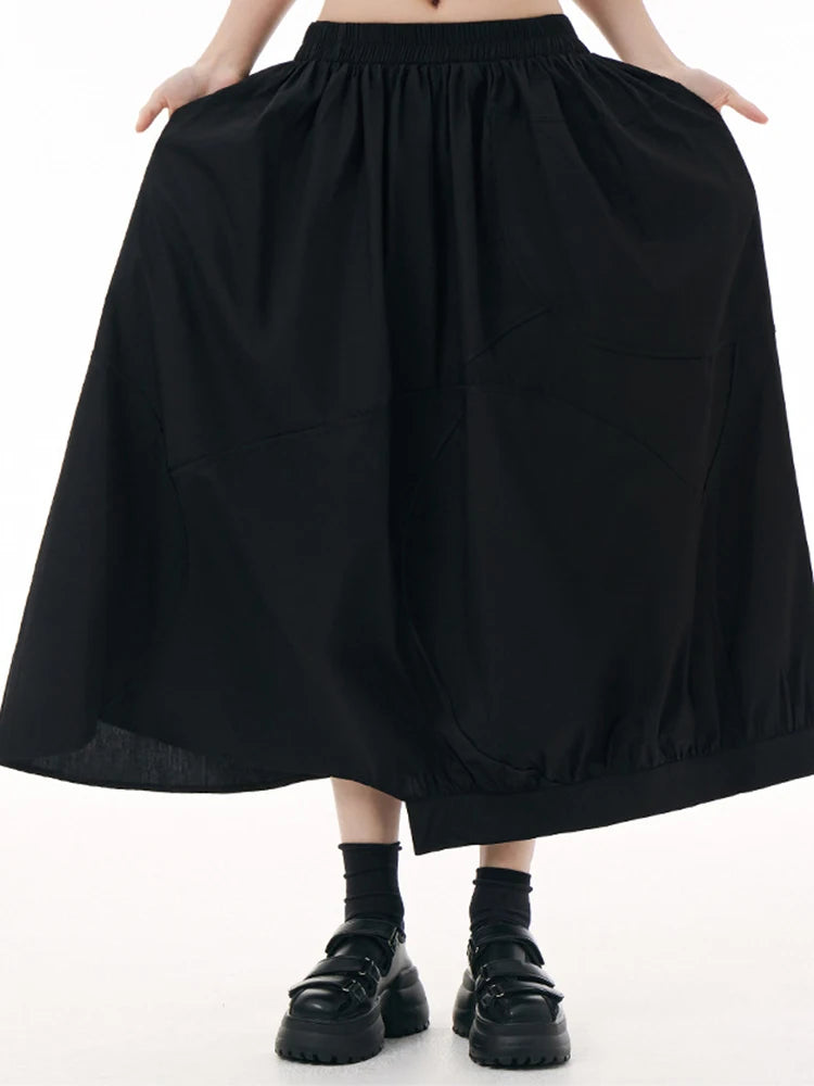 Solid Minimalist Casual Skirts For Women High Waist Loose Temperament Spliced Folds Skirt Female Fashion Clothes