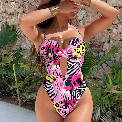 Load image into Gallery viewer, Sexy Leopard Print Women One Piece Swimwear 2025 High Waist Backless Monokini Hollow Out Bathing Suit
