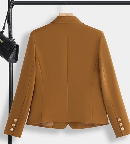 Korean Women Black Beige Single Breasted Cotton Blazer Coat Autumn Winter Brown Long Sleeve Elegant Professional Tops Thick Chic