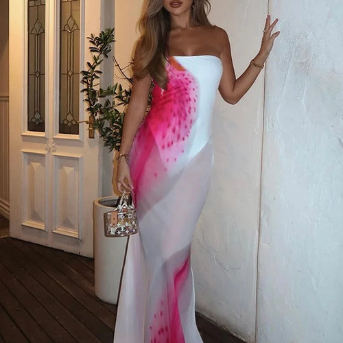 Load image into Gallery viewer, Floral Print Strapless Sexy Maxi Dress For Women Gown Patchwork Off-shoulder Backless Sleeveless Print Long Dress

