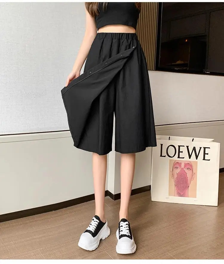 Solid Button Wide Leg Pant Skirt Female High Waist Loose Pentagonal Pant Korean Baggy Casual Fashion Trend Women Clothing Summer