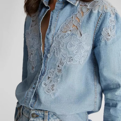 Load image into Gallery viewer, solid hollow out loose blouse for women lapel long sleeve minimalist spliced single breasted lace shirt female fashion
