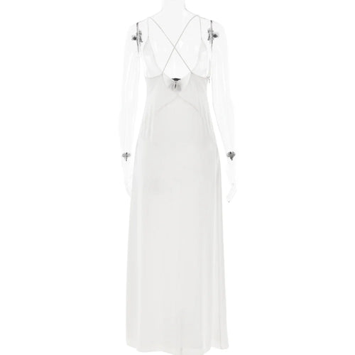 Load image into Gallery viewer, Deep V Neck Tie Flower Backless Maxi Dress Women New Spaghetti Strap Sleeveless Long Dress Elegant Sexy Club Slipdress
