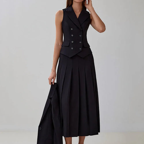 Load image into Gallery viewer, Fashion Slim Button Vest Long Skirt Women Two-piece Set Tight Vest Pleated Skirt Set Elegant Streetwear 2024 Autumn Set
