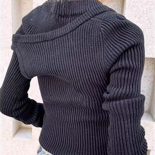 Load image into Gallery viewer, Cut Out Irregular Knitting Sweater For Women Round Neck Sleeveless Solid Minimlaist Pullover Female Clothing
