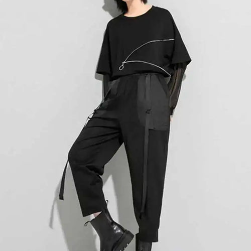 Load image into Gallery viewer, High Elastic Waist Black Pocket Split Long Harem Trousers New Loose Fit Pants Women Fashion Spring Autumn 2025 1DD5773
