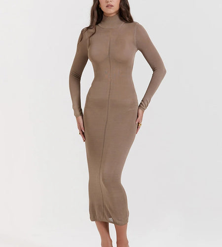 Turtleneck Backless Bodycon Midi Dress For Women New Autumn Winter Long Sleeve Club Party Sexy Long Dress Vestidos