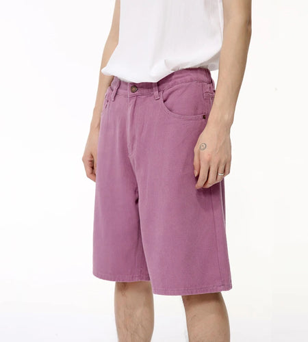 High Street Men's Denim Shorts Loose Straight Wide Leg Jeans Solid Color Male Casual Trousers Chic Summer 9C6387