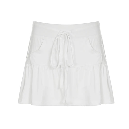 Load image into Gallery viewer, Sports Style Drawstring Strap Split A-Line Skirts Women Summer T-shaped Pocket Solid Mini Bottoms Y2K Aesthetics 2025
