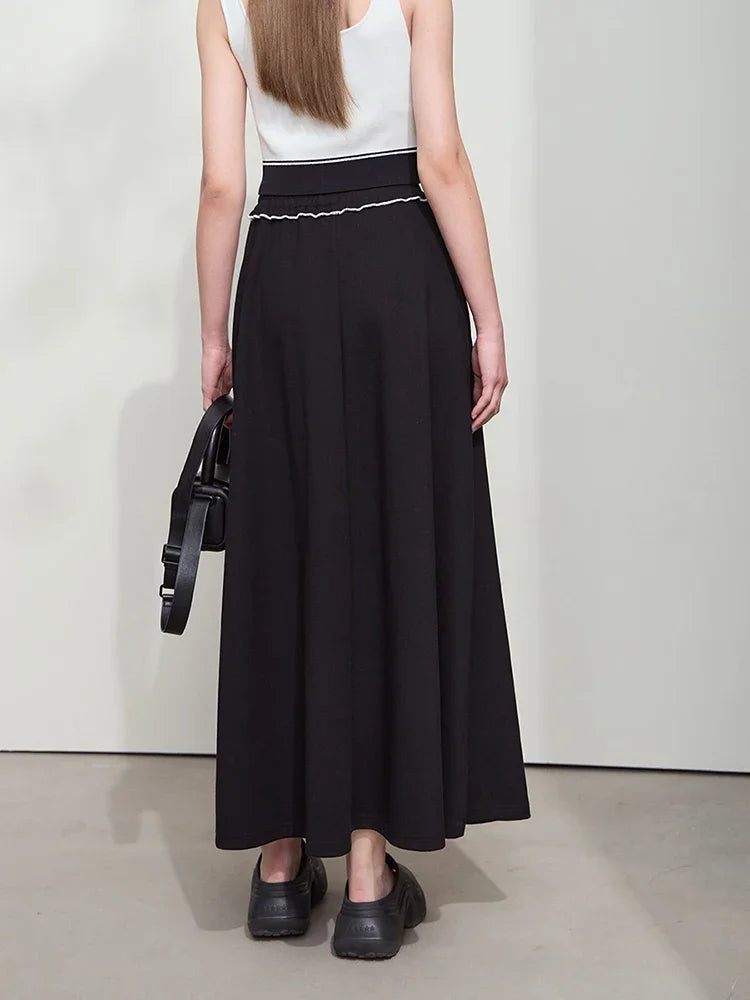 Minimalist Women's Printed Skirt 2025 Autumn New Versatile Loose Letter A Line Stretch Elastic Waist Long Skirt 12541110