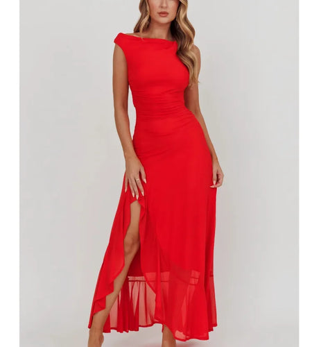 Elegant Sleeveless Mesh Patchwork Double Layer Split Party Club Evening Dress Women Temperament Summer New 2025 Vestidos