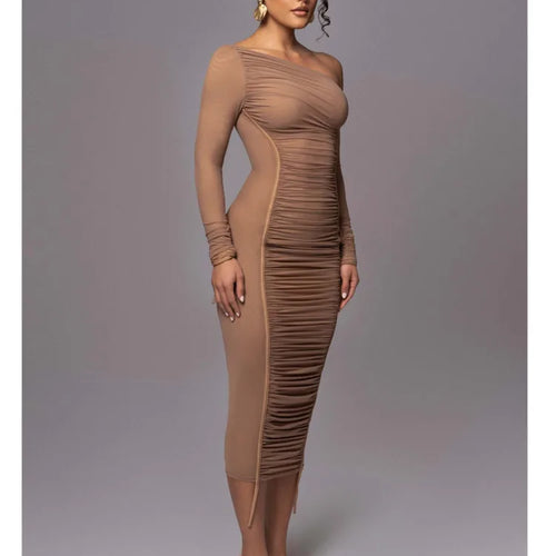 Load image into Gallery viewer, Elegant Long Sleeved Mesh Patchwork Dress For Women Elastic Tight Double Layered Vestidos Sheath Party Evening Dress2024
