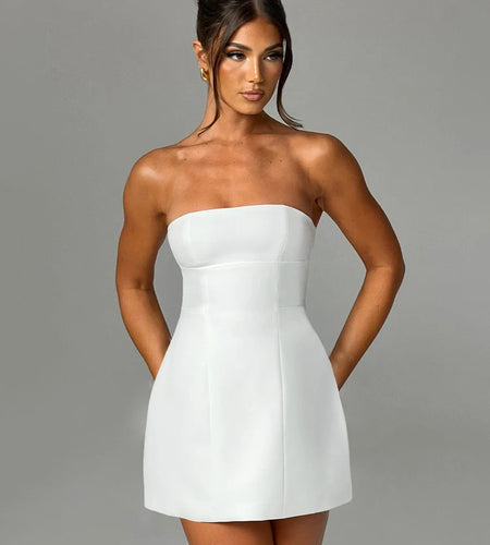 Elegant Solid Strapless Backless Sexy Bodycon Mini Prom Dress Summer Women Clothes Birthday Party Festival Y2K