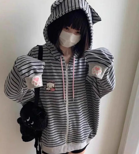 Streetwear Hoodies Women's Clothing Cute Cat Embroidered Ear Hooded Sweatshirts Coat 2024 Ropa Mujer Casual Fashion Y2k Hoodie