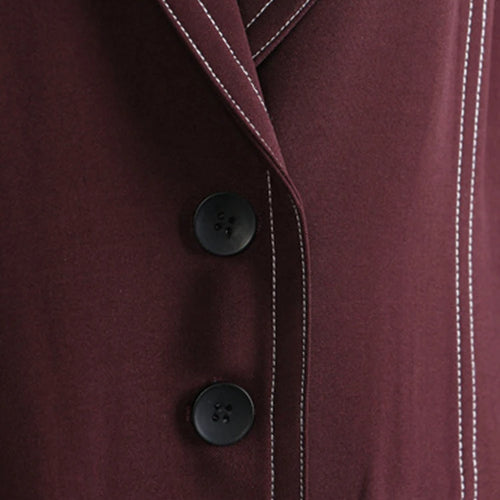Load image into Gallery viewer, Women Wine Red Topstitched Big Size Long Blazer New Lapel Long Sleeve Jacket Fashion Tide Spring Autumn 2025 1DJ1287
