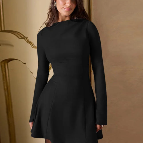 Load image into Gallery viewer, Long Sleeve High Waist Sexy Mini Dress For Women Autumn Winter New Solid O Neck Bodycon Club Party Dress Elegant
