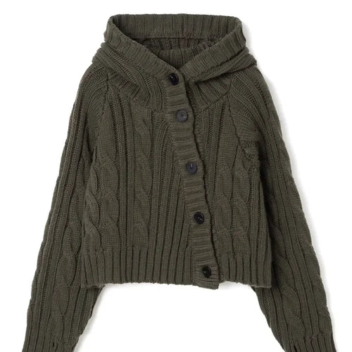 Load image into Gallery viewer, Vintage Cropped Cardigan Jackets Women Clothing Pull Femme Hooded Knitted Ribbed Sweater Tops Chic Casual Knitwear Sueter Mujer
