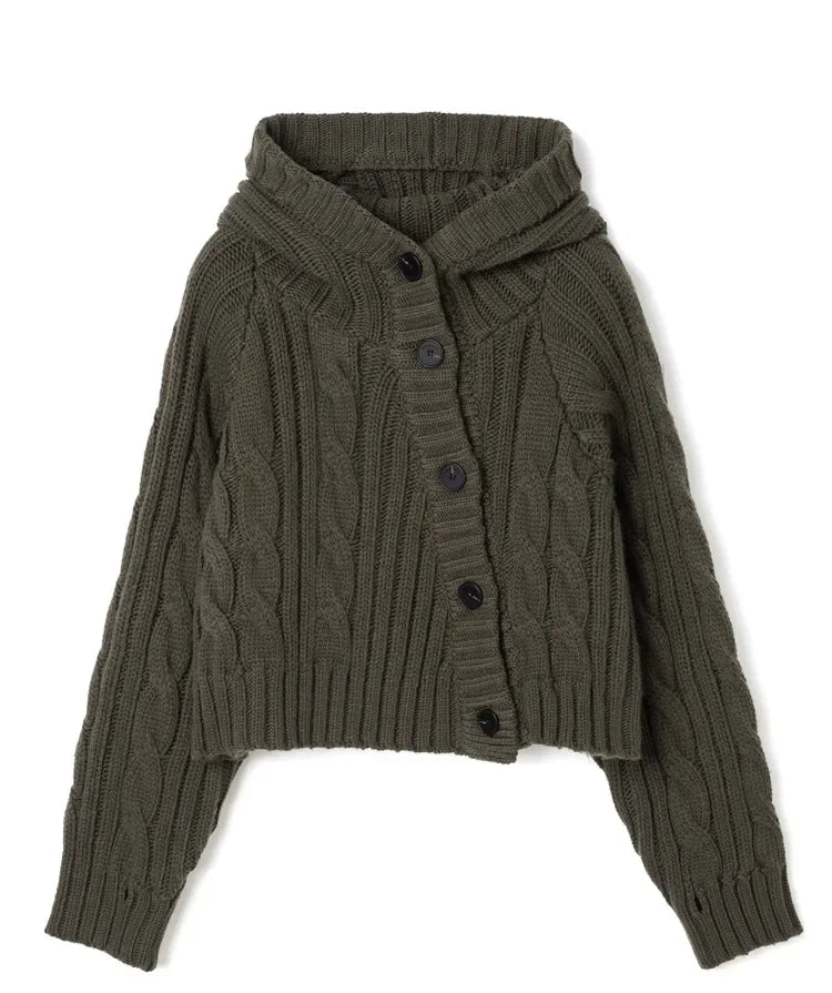 Vintage Cropped Cardigan Jackets Women Clothing Pull Femme Hooded Knitted Ribbed Sweater Tops Chic Casual Knitwear Sueter Mujer