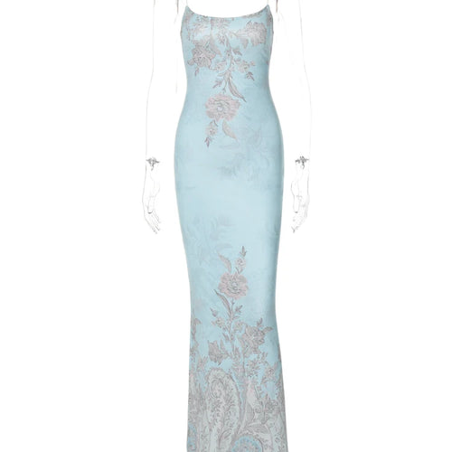 Load image into Gallery viewer, Elegant Floral Print Slips Backless Sexy Bodycon Maxi Prom Dress Summer Women Y2K Clothes Birthday Party Vacation
