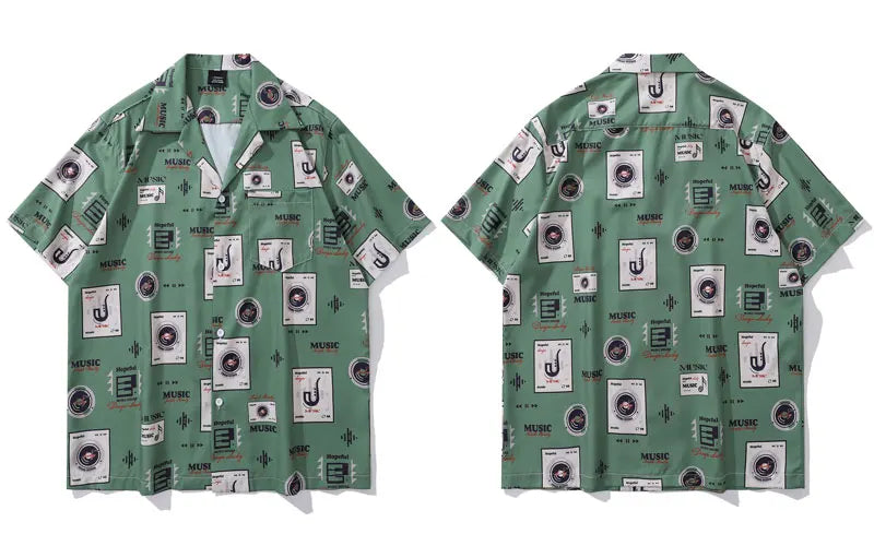 Vintage Hawaiian Shirts Retro Music Player Graphic Printed Beach Blouse Harajuku Summer Casual Baggy Button Up Short Sleeve Tops