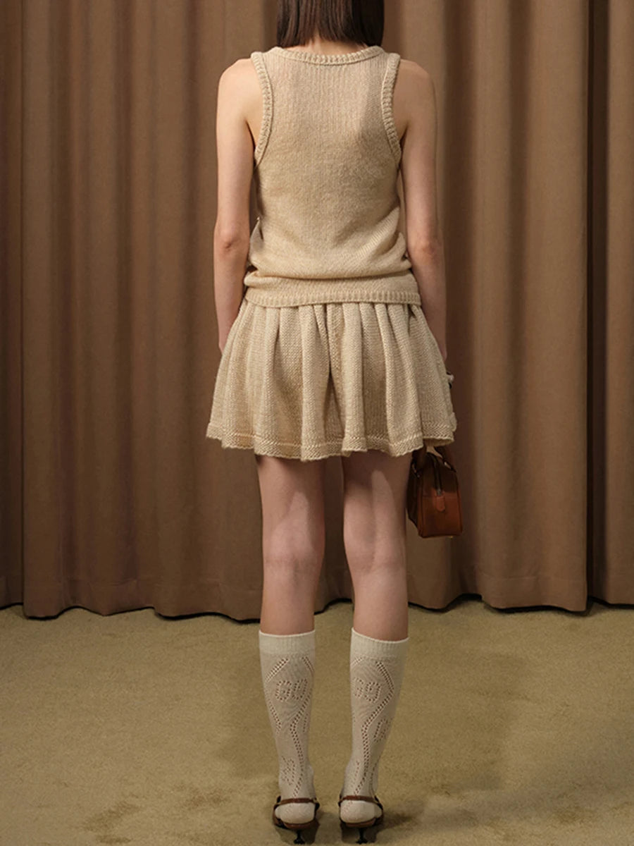 Hit Color Spliced Appliques Slimming Dresses For Women O Neck Sleeveless Vest High Waist Elegant Skirt Sets Female