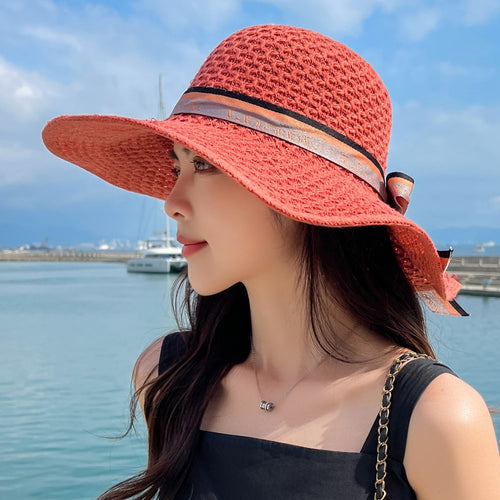 Load image into Gallery viewer, Summer Hats For Women Fashion Bow Design Straw Hat  Sun Hat Travel Beach Hat
