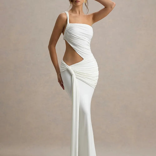 Load image into Gallery viewer, Irregular Ruched Sexy Maxi Dress For Women Gown Hollow Out One Shoulder Sleevelessdraped Bodycon Club Party Long Dress
