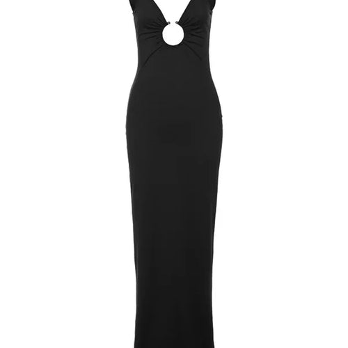 Load image into Gallery viewer, Elegant Hollow Out V-neck Slip Backless Party Evening Maxi Dress For Women 2024 Spring Sexy Slim Split Solid Dress
