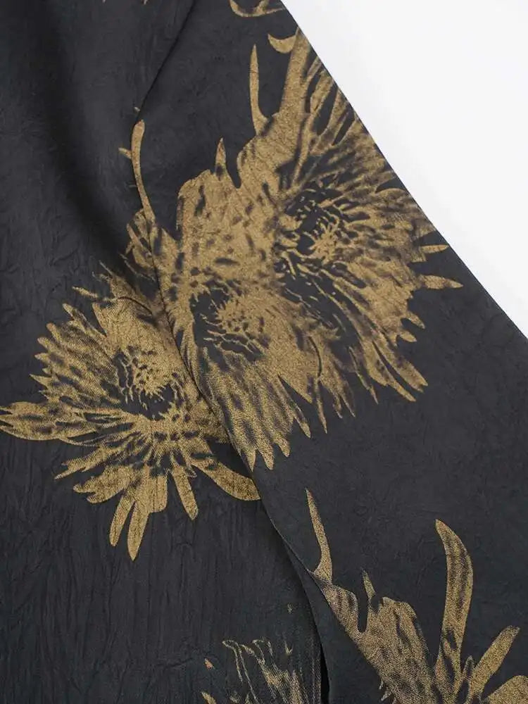 Women Black Pattern Printed Bandage Big Size Vintage Blouse New Lapel Long Sleeve Shirt Fashion Spring Autumn 2025 CPG2109