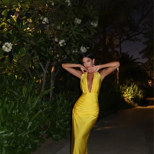 Load image into Gallery viewer, Halter Deep V Neck Backless Sexy Maxi Dress For Women Fashion Solid Sleeveless Bodycon Club Party Evening Long Dress
