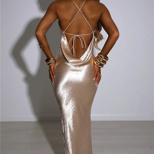 Load image into Gallery viewer, Elegant Satin Backless Maxi Dress For Women Gown Summer Spaghetti Strap Sleeveless Night Club Party Long Dress Vestido
