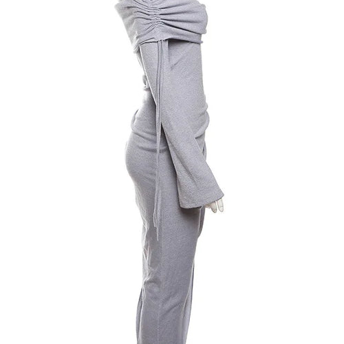 Load image into Gallery viewer, Elegant Winter New Women Fashion Long sleeved Dress One line Neck Drawstring Wrap Hip Vestidos Bodycon Party Evening
