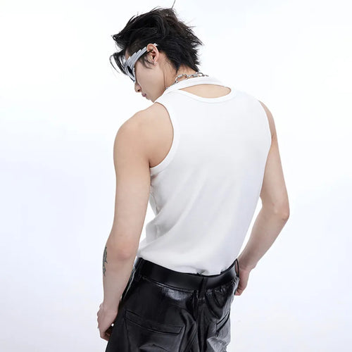 Load image into Gallery viewer, Summer Male Tank Tops Metal Design Double Straps Tops Sleeveless O-neck Solid Color Men&#39;s Vest Niche Style 9C6749
