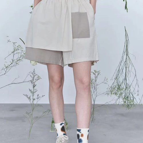 Load image into Gallery viewer, Women Brown Irregular Spliced Casual Wide Leg Shorts New High Waist Trousers Fashion Tide Spring Summer 2025 1DJ1433
