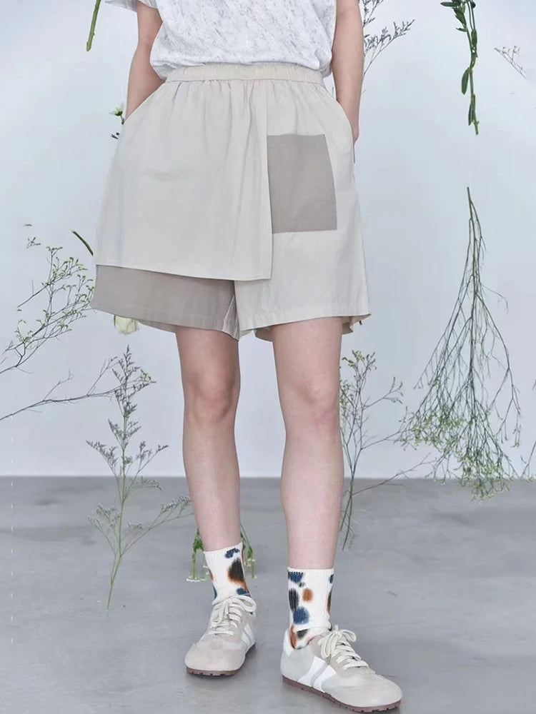 Women Brown Irregular Spliced Casual Wide Leg Shorts New High Waist Trousers Fashion Tide Spring Summer 2025 1DJ1433