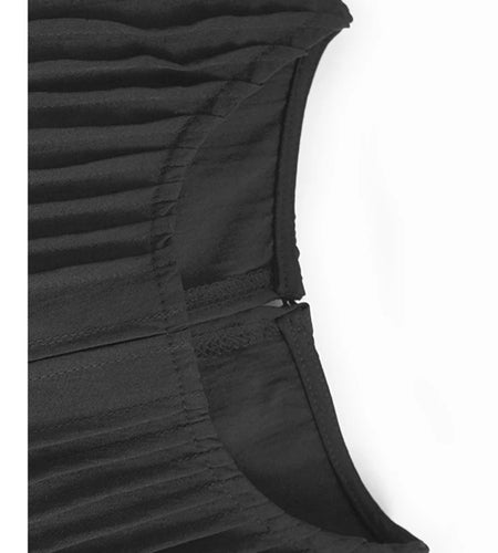 Women Black Pleated Brief Big Size Midi Dress New Round Neck Three-quarter Sleeve Fashion Spring Autumn 2025   1DJ0716