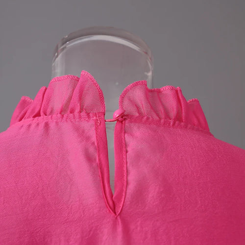 Load image into Gallery viewer, Women Rose Red Mesh Flower Big Size Mini Dress New Stand Collar Long Sleeve Fashion Tide Spring Autumn 2025 CPG3051
