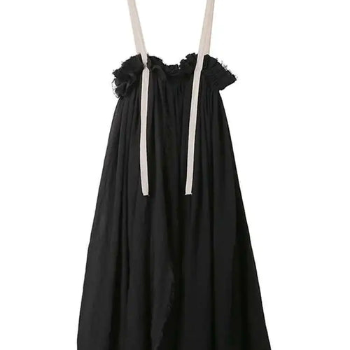 Load image into Gallery viewer, High Elastic Waist Black Linen Color-block A-line Strap Half-body Skirt Women Fashion Tide New Spring Autumn 2025 LA923
