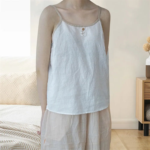 Load image into Gallery viewer, y2k Cami Tops Women Summer Clothes Floral Embroidery Spaghetti Strap Sleeveless Cotton Linen T Shirts 2000s Clothing
