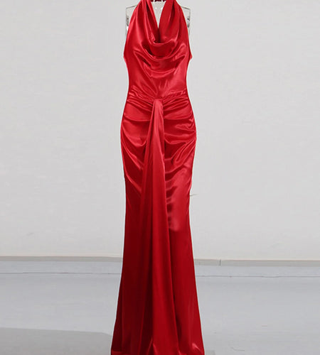 Solid Spliced Lace Up Slimming Dresses For Women Halter Sleeveless High Waist Temperament Dress Female Fashion New