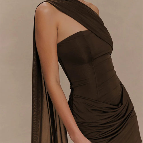 Load image into Gallery viewer, One Shoulder Backless Sexy Mini Dress Women Fashion Off-shoulder Sleeveless Backless Draped Ruched Bodycon Club Dress
