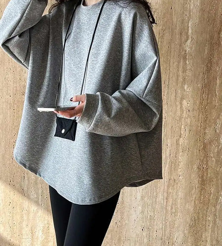 White Gray Shaped Casual Sweatshirt New Round Neck Long Sleeve Women Big Size Fashion Tide Spring Autumn 2025 1DH4756
