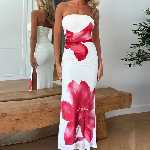 Load image into Gallery viewer, Off-shoulder Print Sexy Maxi Dress Women Gown Summer New Strapless Sleeveless Backless Bodycon Long Dress Elegant

