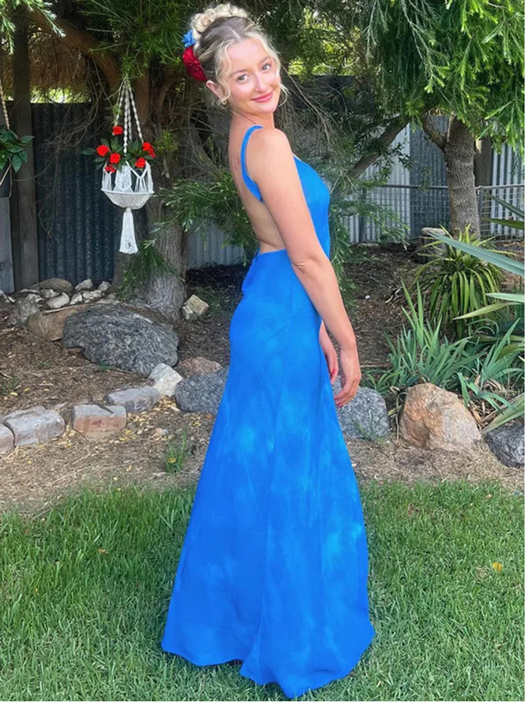 Fashion Sexy Open Back Printed Dress 2024 Summer New Women Split Slim Sleeveless Long Dress Elegant Beach Party Clothing