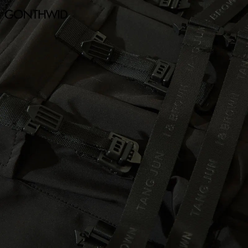 Men Cargo Harem Pants Streetwear Hip Hop Size Ribbon Multi-Pockets Baggy Joggers Autumn Harajuku Casual Loose Trousers Black