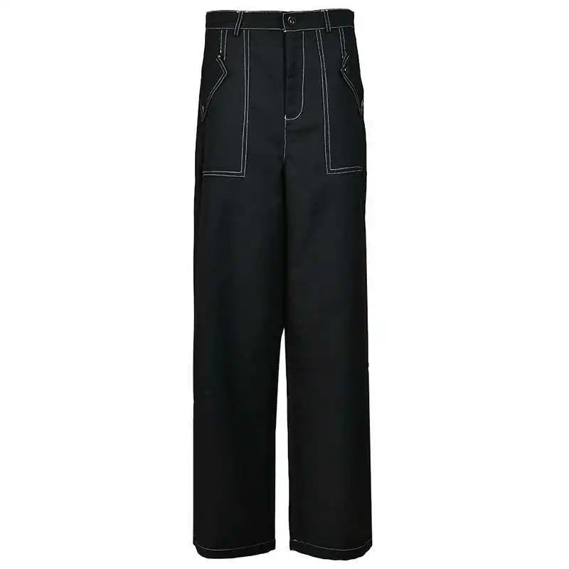 Black Jacket Big Size Wide Leg Pants Two Piece Suit New Lapel Long Sleeve Women Fashion Tide Spring Autumn 2025  CPG0425