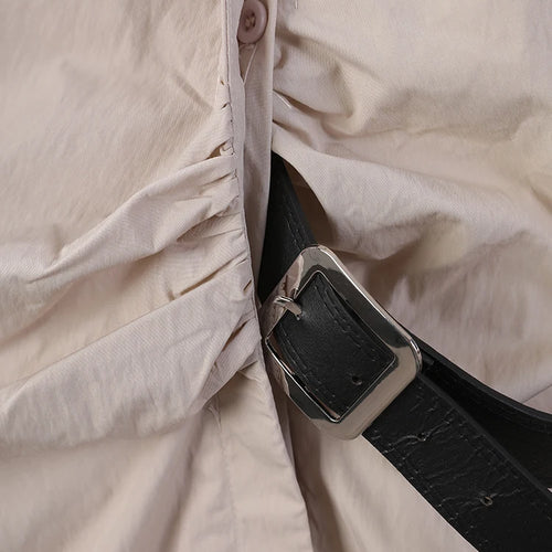 Load image into Gallery viewer, Women Khaki Gray Pleated Belted Big Size Bud Blouse New Lapel Long Sleeve Shirt Fashion Tide Spring Autumn 2025 WQ20452
