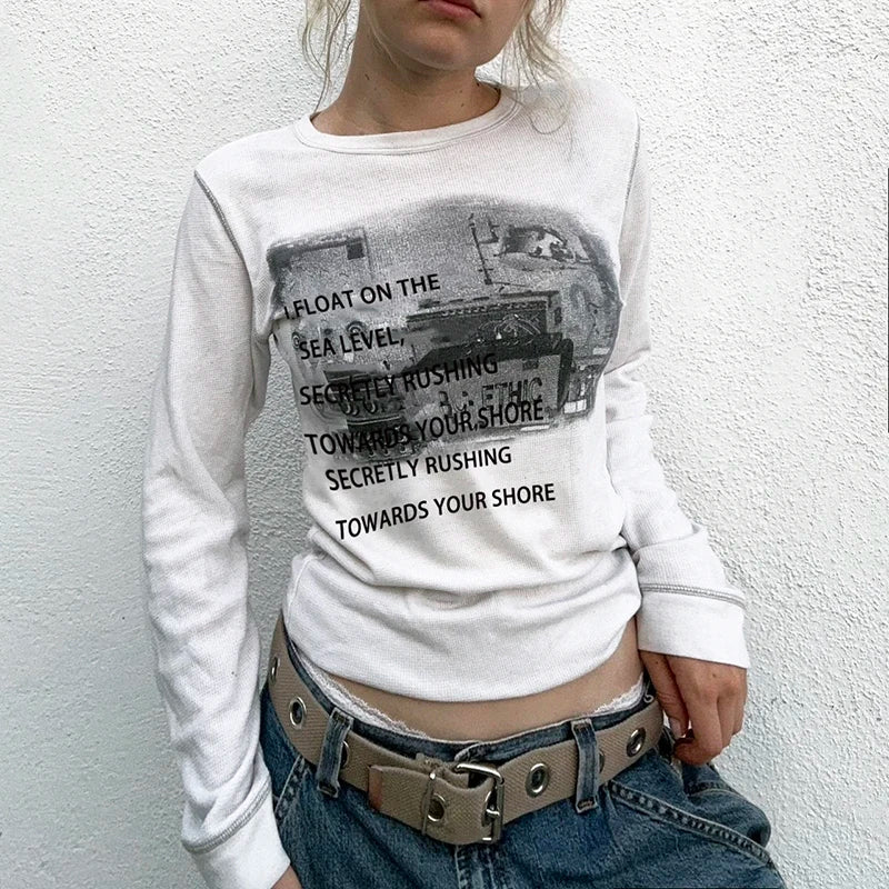 Harajuku Basic Long Sleeve Women's Tee Shirts Graphic Print T shirt Autumn Clothes Casual Top Street Sweats Pullover